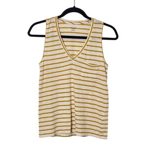 Madewell Mustard Yellow Stripe V-Neck Tank Top Size XS Gold and White Stripe Top